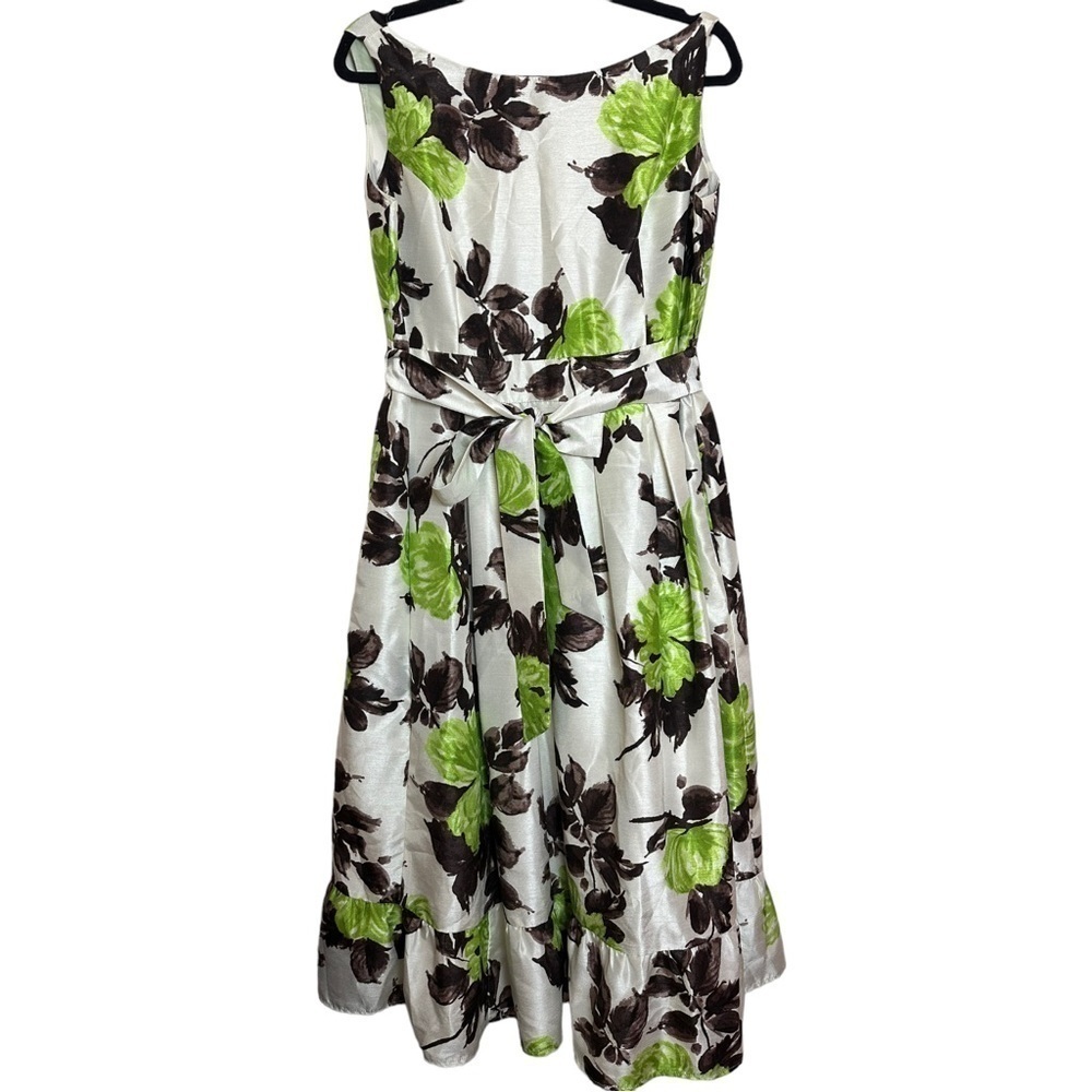 Jessica Howard Satin Like Retro Vintage Floral A-Line Sleeveless Dress